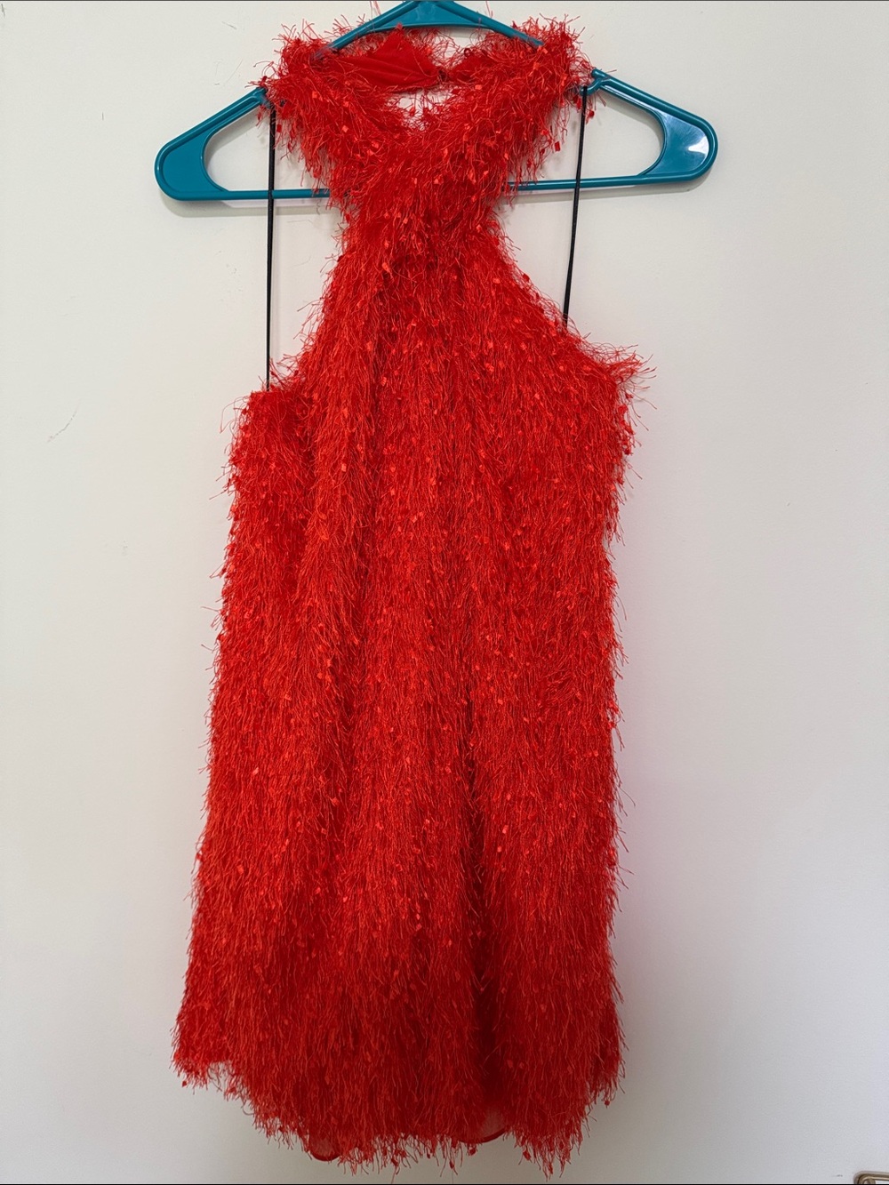 Zara Bright Red Fuzzy Halter Mini Dress